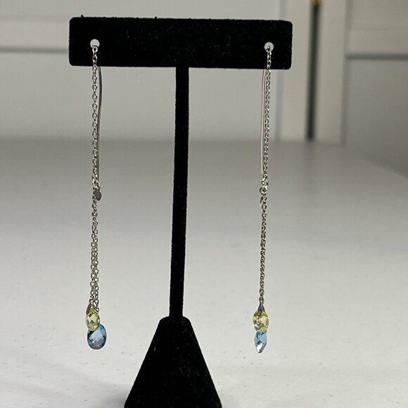 Sterling Silver Chain Drop Earrings With Blue & Green Crystal Accents - Picture 5 of 9